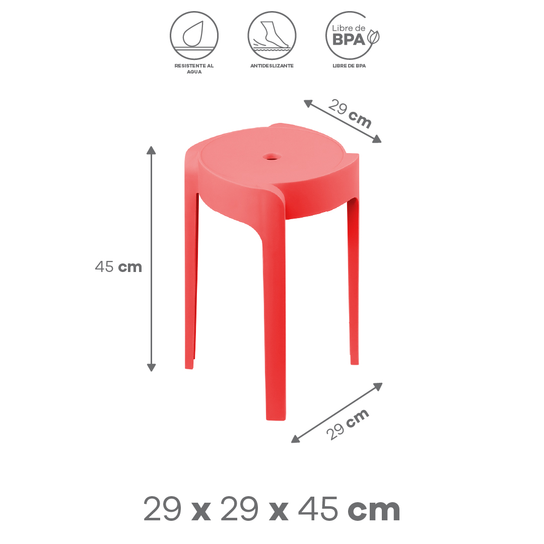 Foto 3 pulgar | Banco De Plástico Resistente – Color Rojo, 45x29x29 Cm, Modelo St007