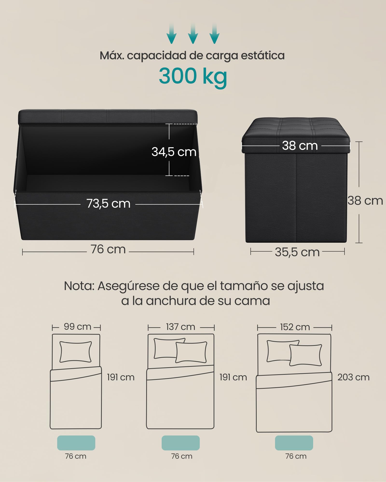 Foto 4 pulgar | Banco de Almacenamiento Songmics Mlsf105 38x76x38 Cm