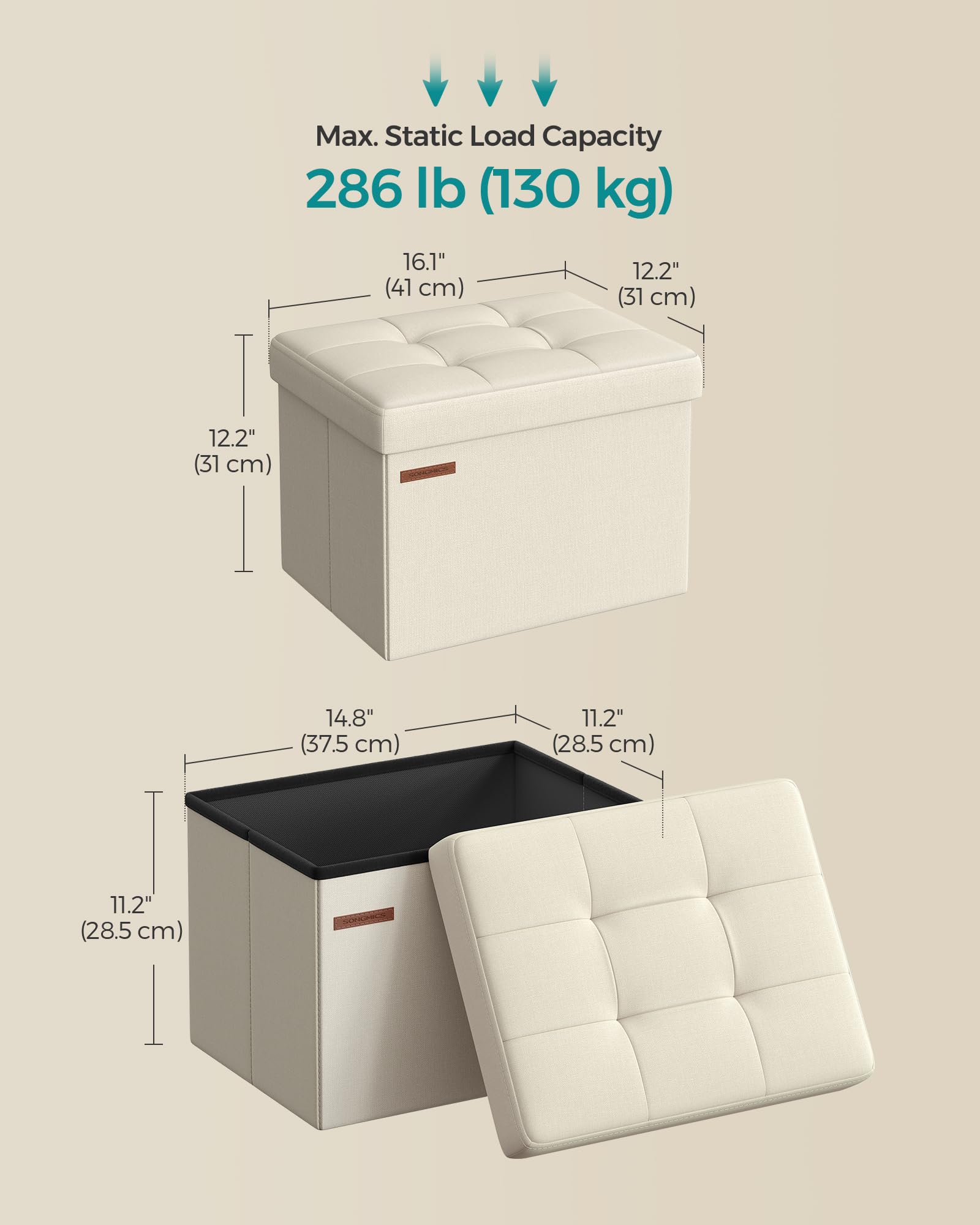 Foto 4 pulgar | Banco de Almacenamiento Songmics Crema 32 Litros- Venta Internacional