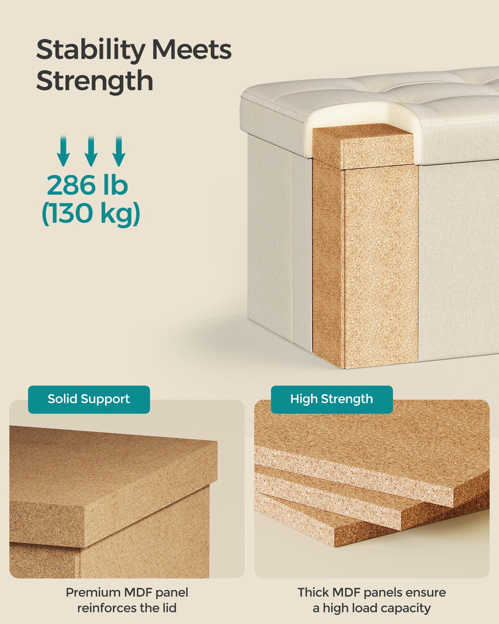 Foto 4 | Banco de Almacenamiento Songmics Crema 32 Litros- Venta Internacional