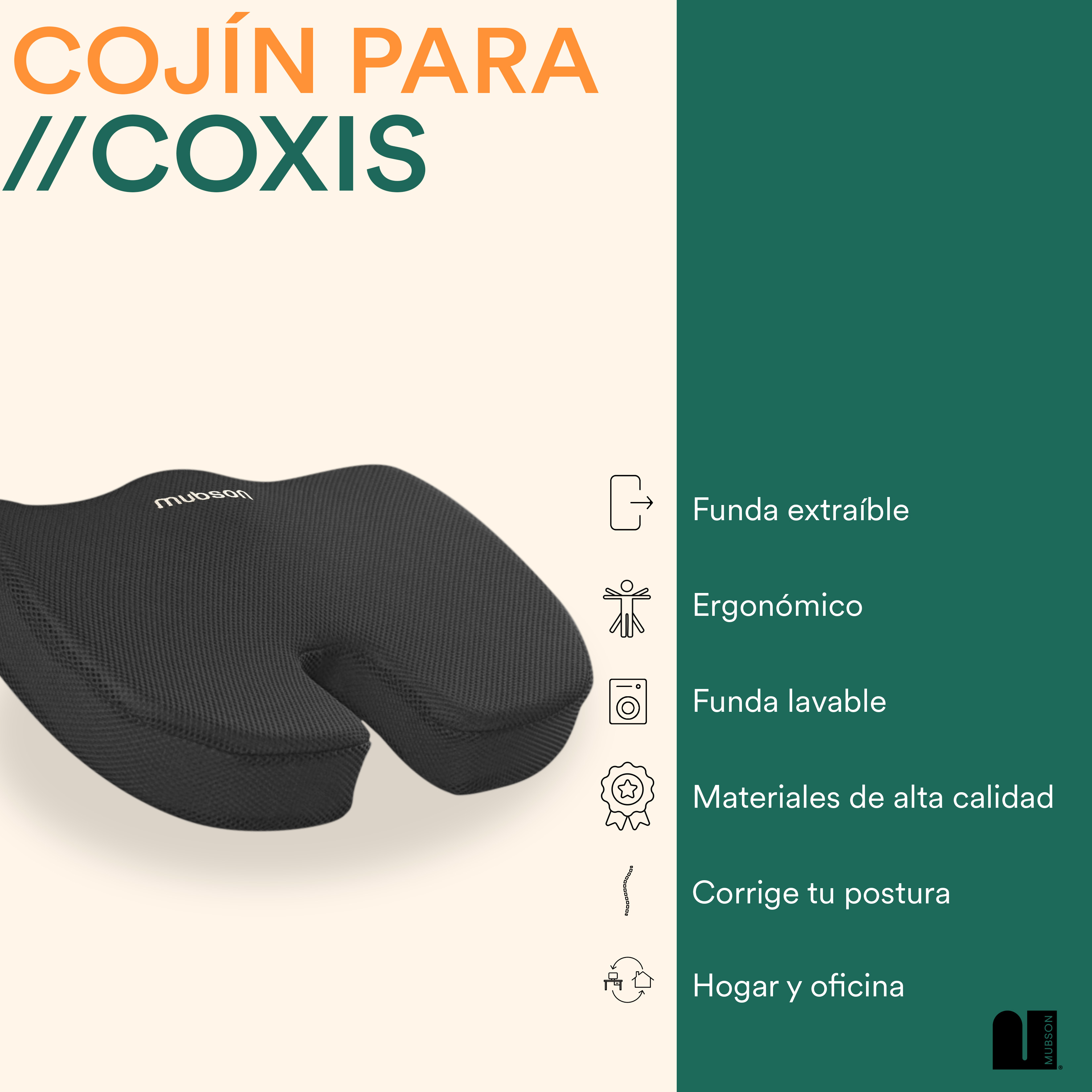 Foto 3 pulgar | Cojín Mubson color Negro Uso en Silla para Coxis Ciática y Espalda