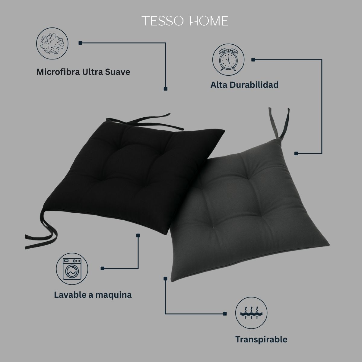 Foto 5 | Set 6 Cojines Para Silla Tesso Home Acolchados Color Gris