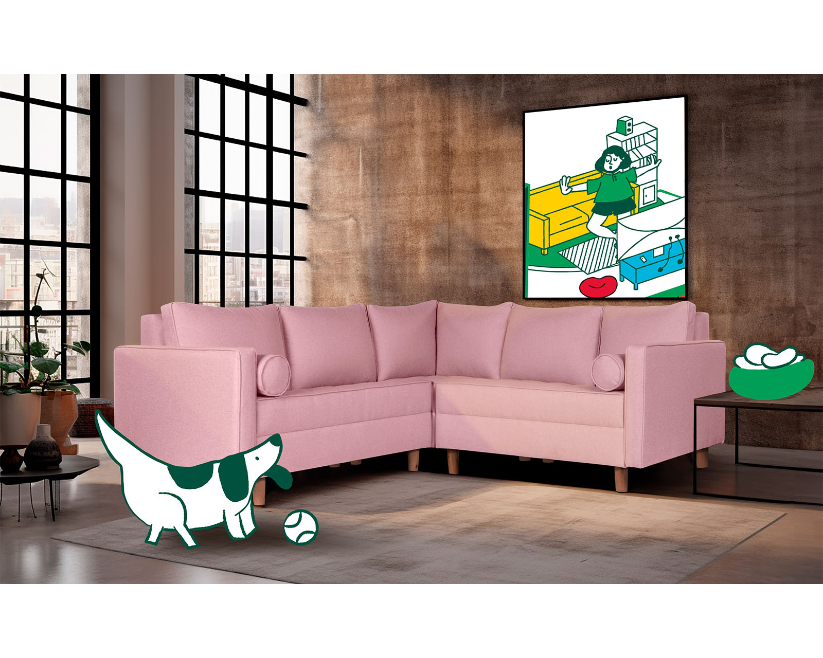 Sala Esquinera de Lino Palo de Rosa Cerati Makora