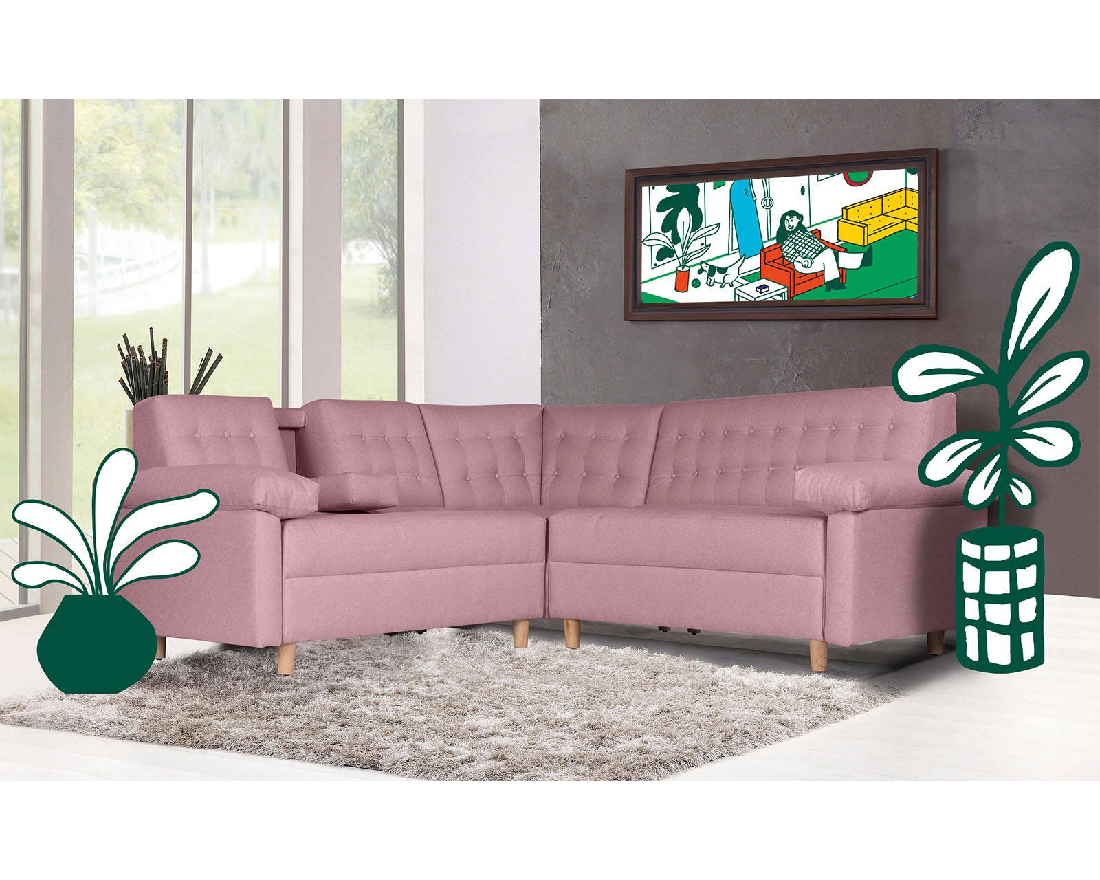 Sala Esquinera de Lino Palo de Rosa con Portavasos Pepper Makora