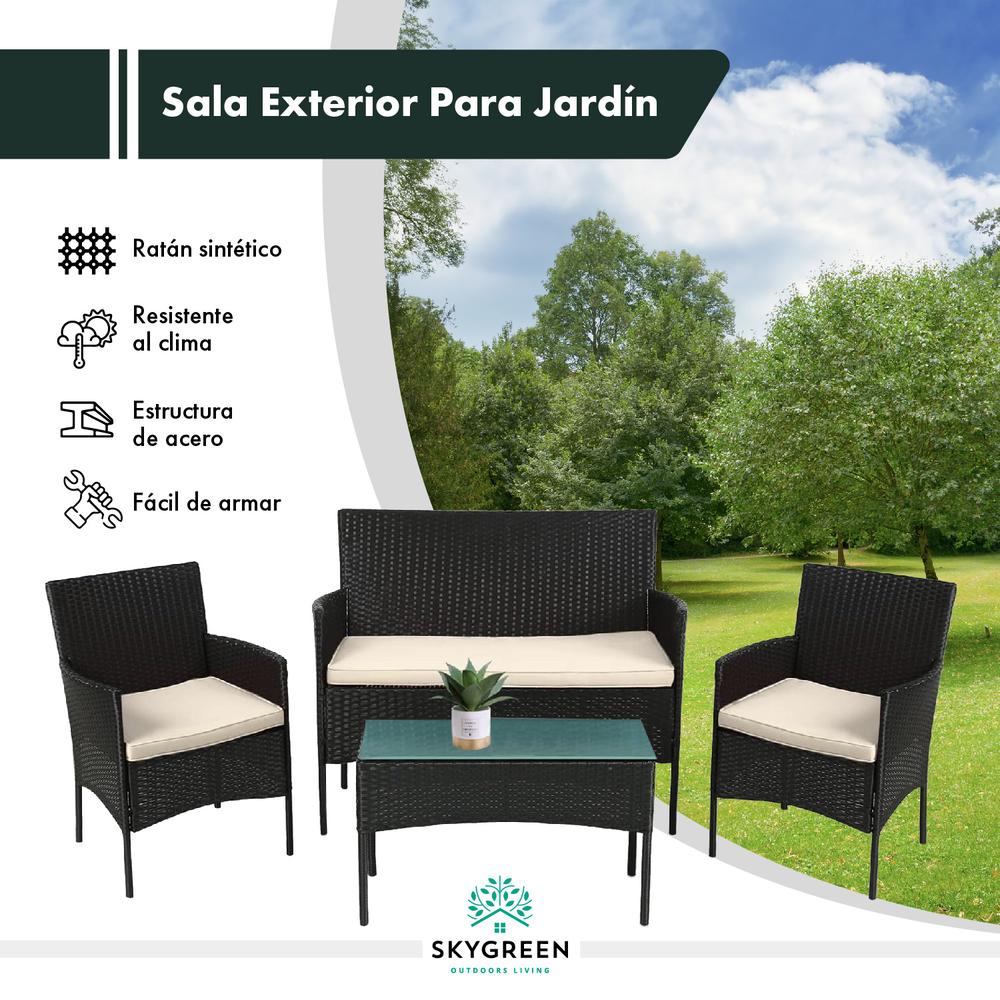 Foto 3 pulgar | Sala para Jardín Rattan Juego Sillas Mesa De Exterior 4 Pzas