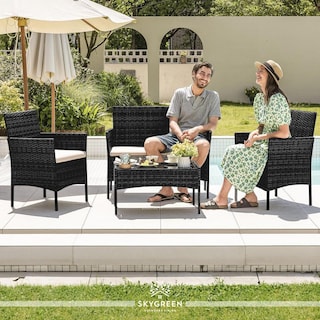 Foto 3 | Sala para Jardín Rattan Juego Sillas Mesa De Exterior 4 Pzas