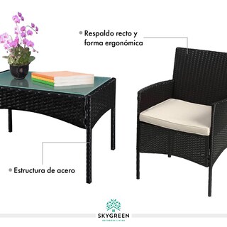 Foto 6 | Sala para Jardín Rattan Juego Sillas Mesa De Exterior 4 Pzas