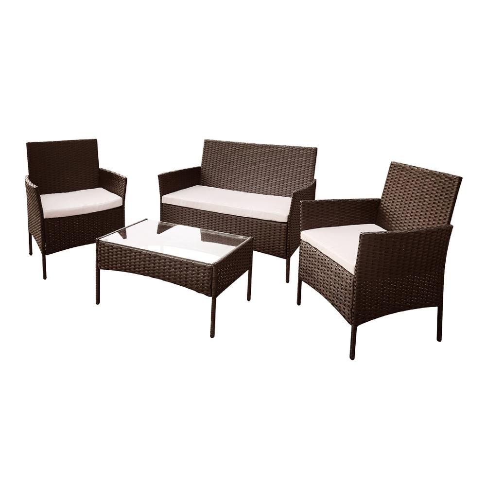 Sala para Jardín Rattan Juego Sillas Mesa De Exterior 4 Pzas