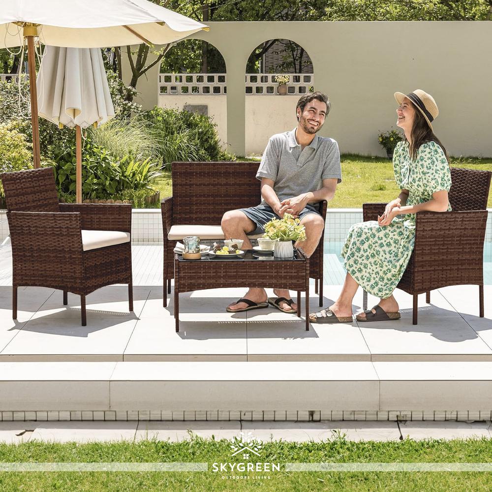 Foto 4 pulgar | Sala para Jardín Rattan Juego Sillas Mesa De Exterior 4 Pzas