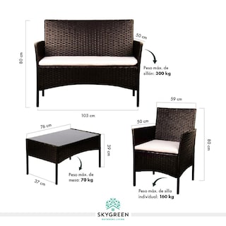 Foto 4 | Sala para Jardín Rattan Juego Sillas Mesa De Exterior 4 Pzas