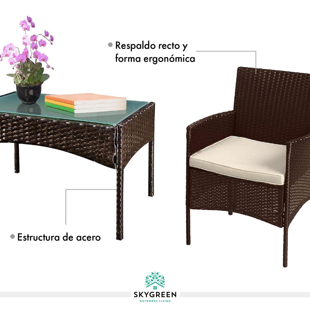 Foto 7 pulgar | Sala para Jardín Rattan Juego Sillas Mesa De Exterior 4 Pzas