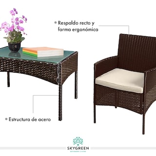 Foto 6 | Sala para Jardín Rattan Juego Sillas Mesa De Exterior 4 Pzas
