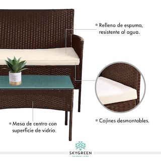 Foto 7 | Sala para Jardín Rattan Juego Sillas Mesa De Exterior 4 Pzas