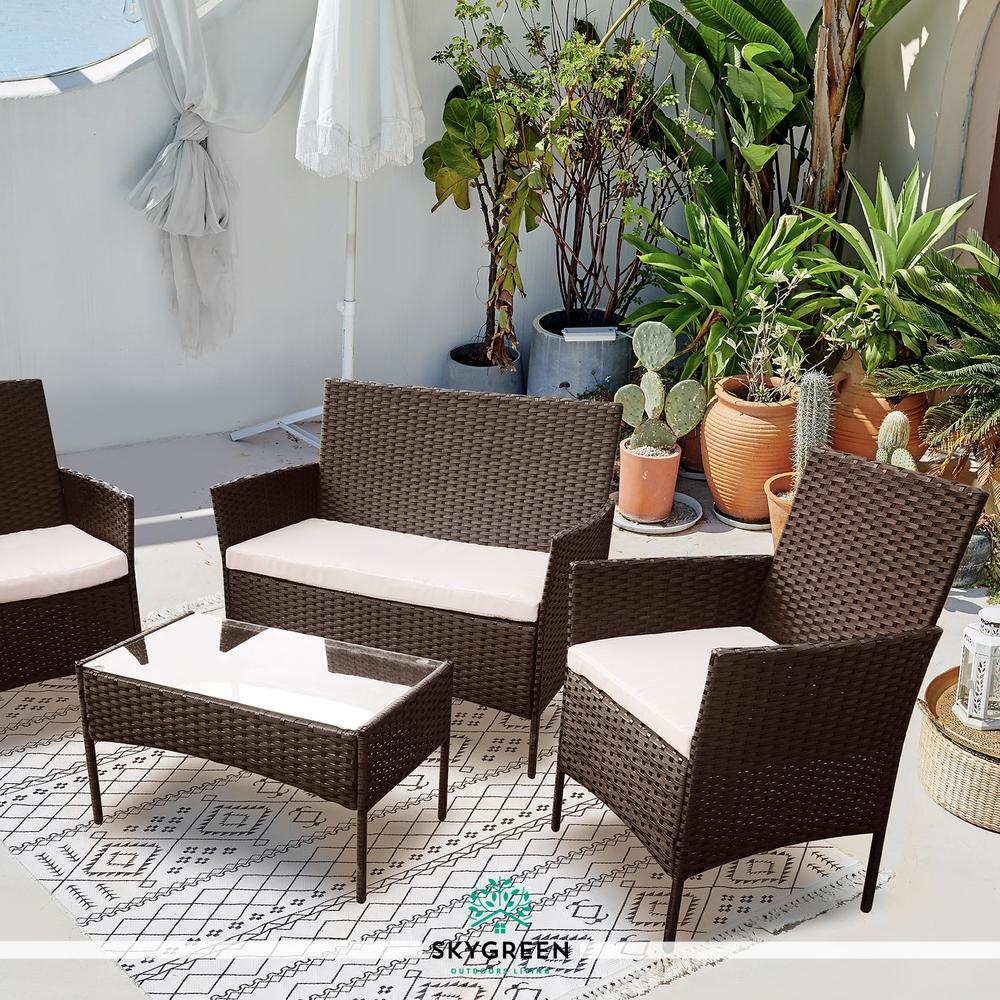 Foto 9 pulgar | Sala para Jardín Rattan Juego Sillas Mesa De Exterior 4 Pzas