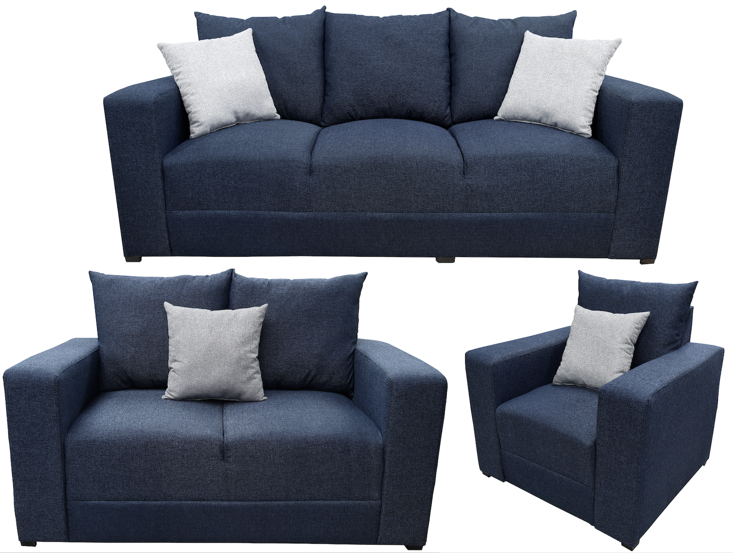 Sala Modular 3-2-1 El Bazar Store Miami Azul Marino, Sofa, Love Seat Y Sillon