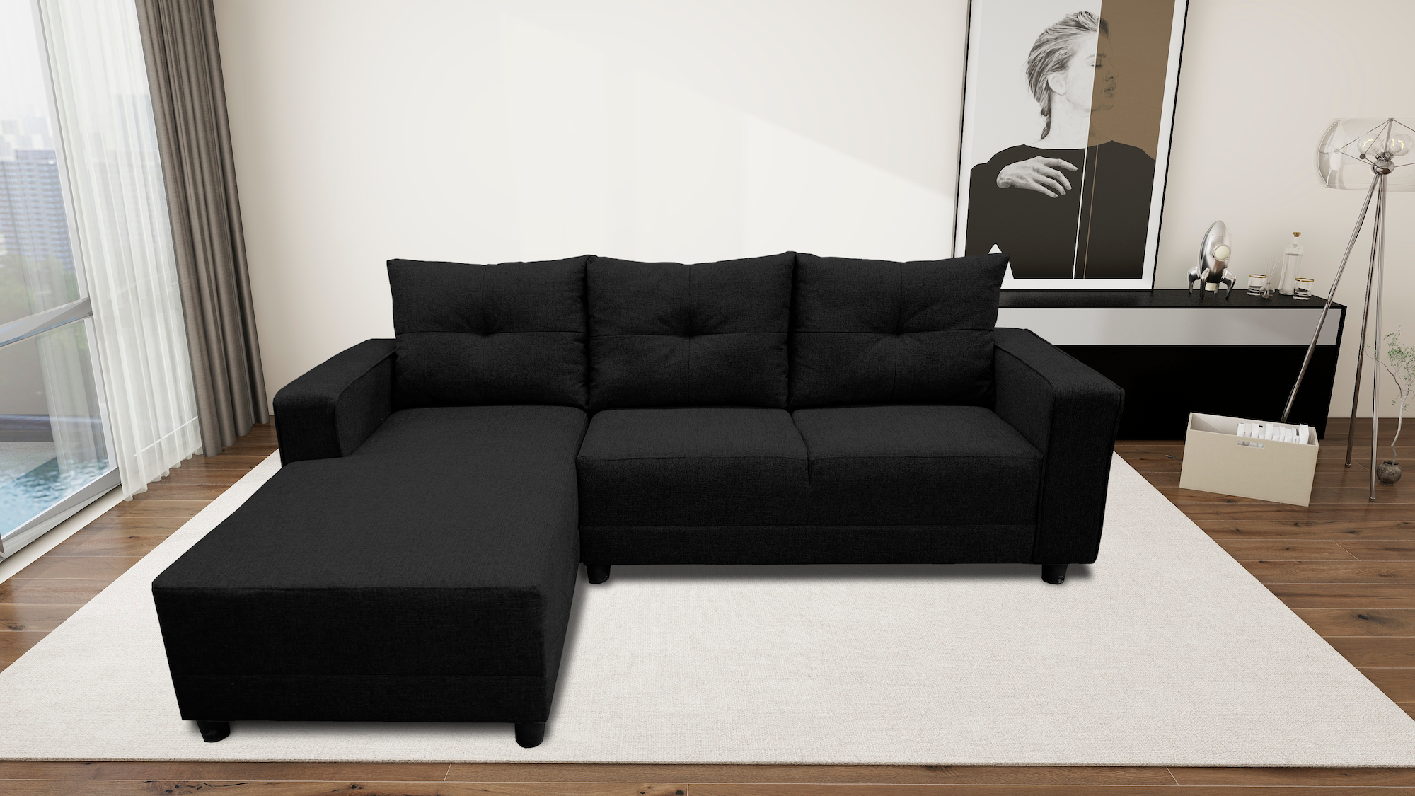 Foto 3 pulgar | Sala Esquinera El Bazar Store Demeter Negro 210x160 Cm, Tela Lino Nacional, Modular, Chaise, Love Seat