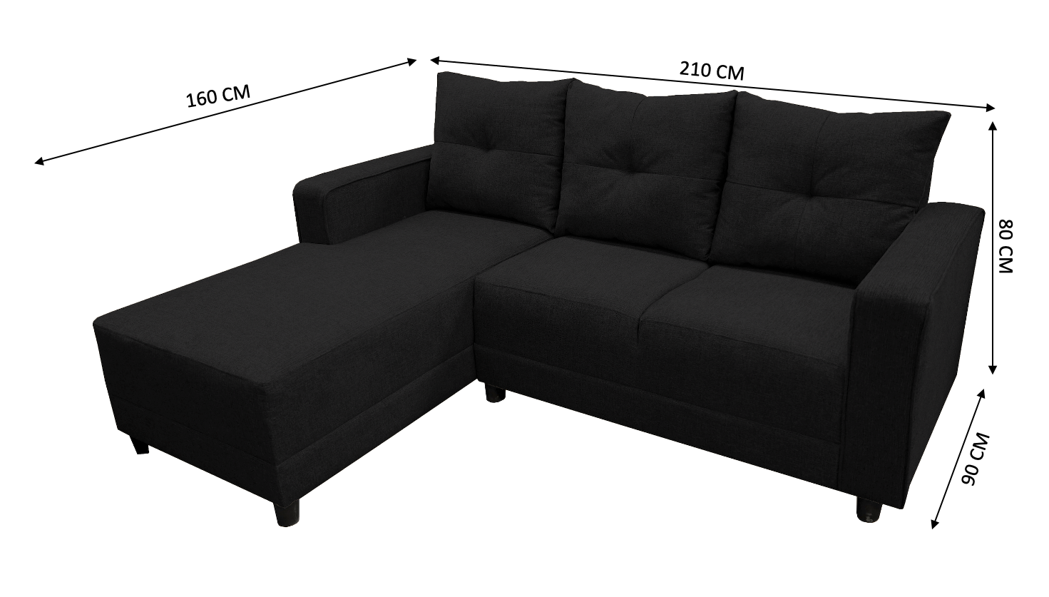 Foto 6 | Sala Esquinera El Bazar Store Demeter Negro 210x160 Cm, Tela Lino Nacional, Modular, Chaise, Love Seat