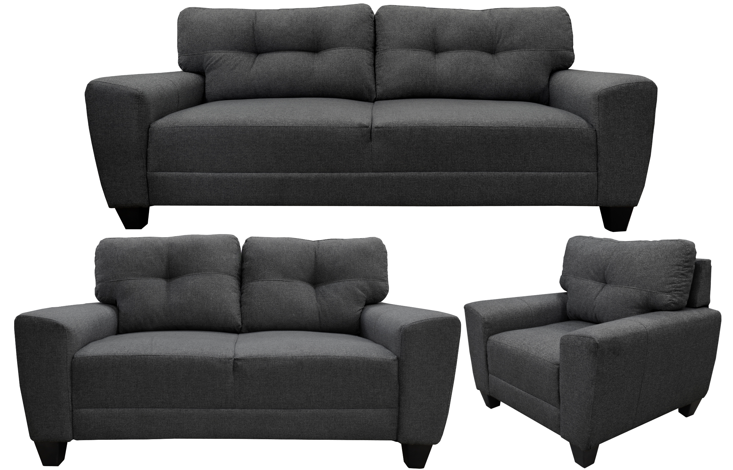 Sala Modular 3-2-1 El Bazar Store Sidney Gris Oxford Sofá Love Seat y Sillón