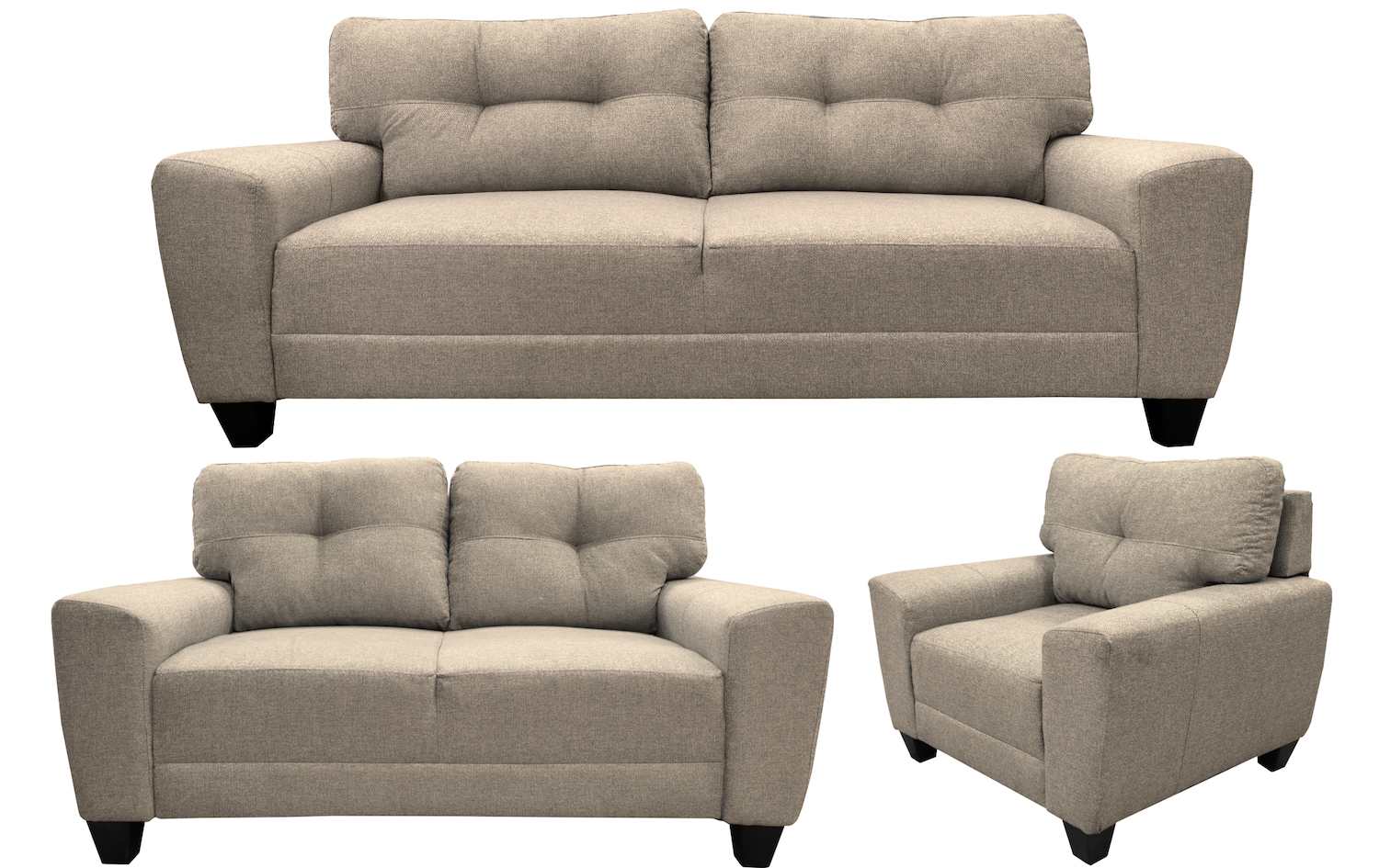 Sala Modular 3-2-1 El Bazar Store Sidney Beige Sofá Love Seat y Sillón