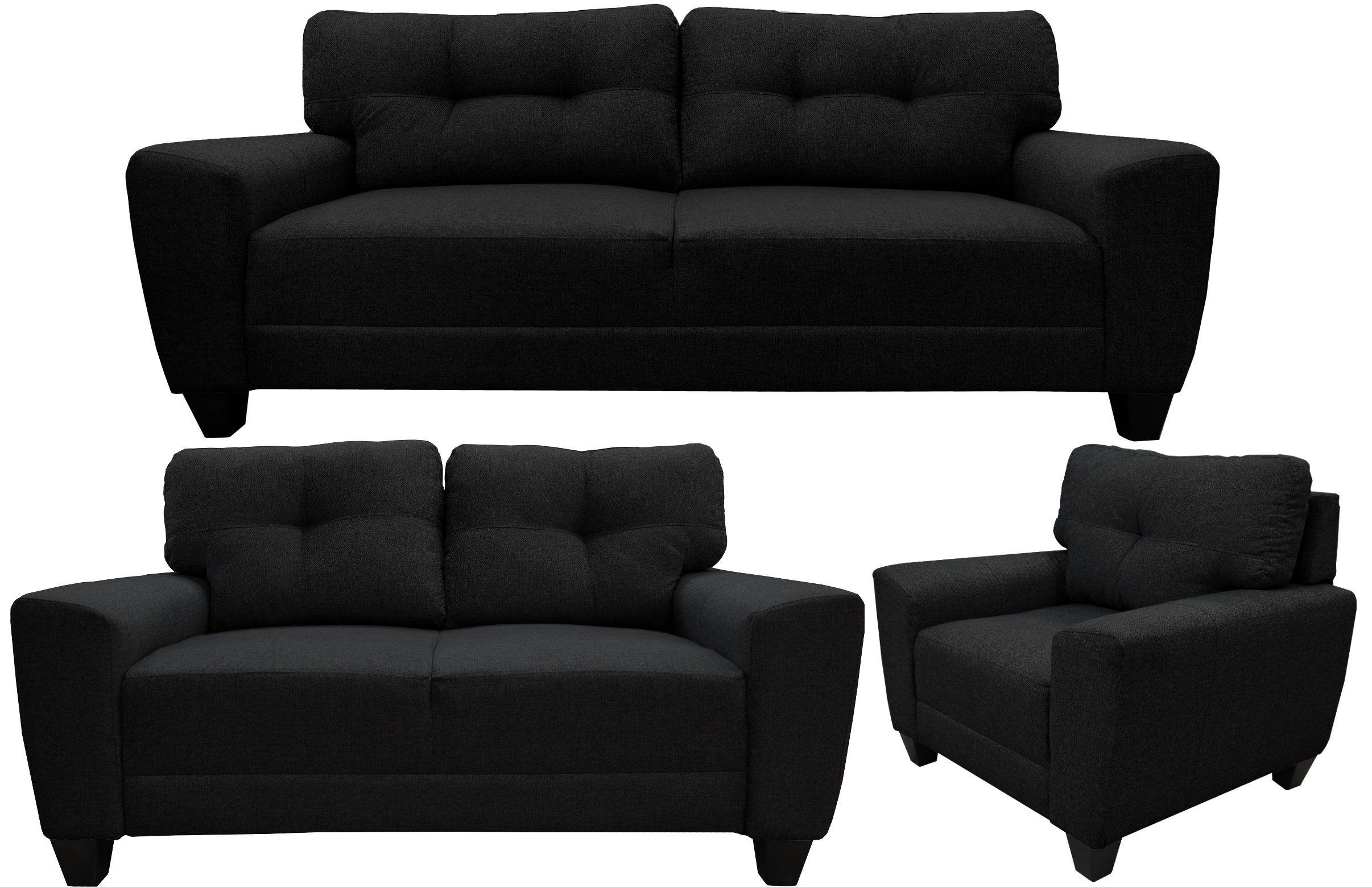 Sala Modular 3-2-1 El Bazar Store Sidney Negro Sofá Love Seat y Sillón