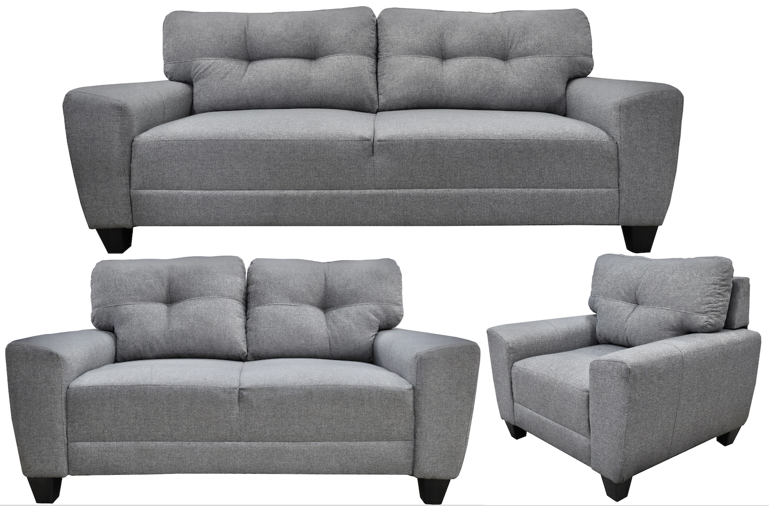 Sala Modular 3-2-1 El Bazar Store Sidney Gris Sofá Love Seat y Sillón