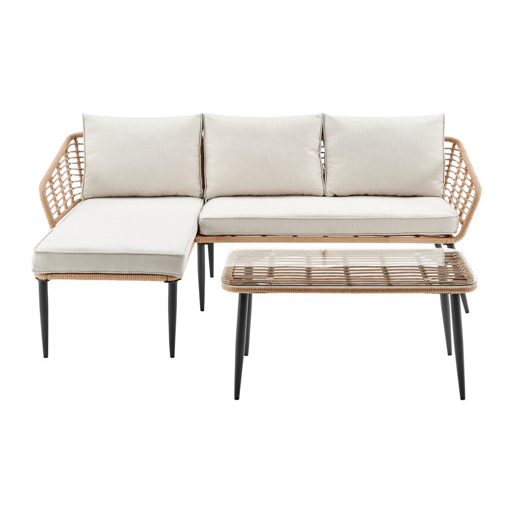 Foto 4 pulgar | Sala L Esquinera Jardín Mimbre Ratán Sillón + Mesa Exterior