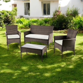 Foto 3 | Juego de Sala para Jardín de 4 Piezas Fabricado en Mimbre Sintético Set para Exteriores 3 Sofás con Asiento Acolchado