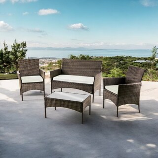 Foto 8 | Juego de Sala para Jardín de 4 Piezas Fabricado en Mimbre Sintético Set para Exteriores 3 Sofás con Asiento Acolchado