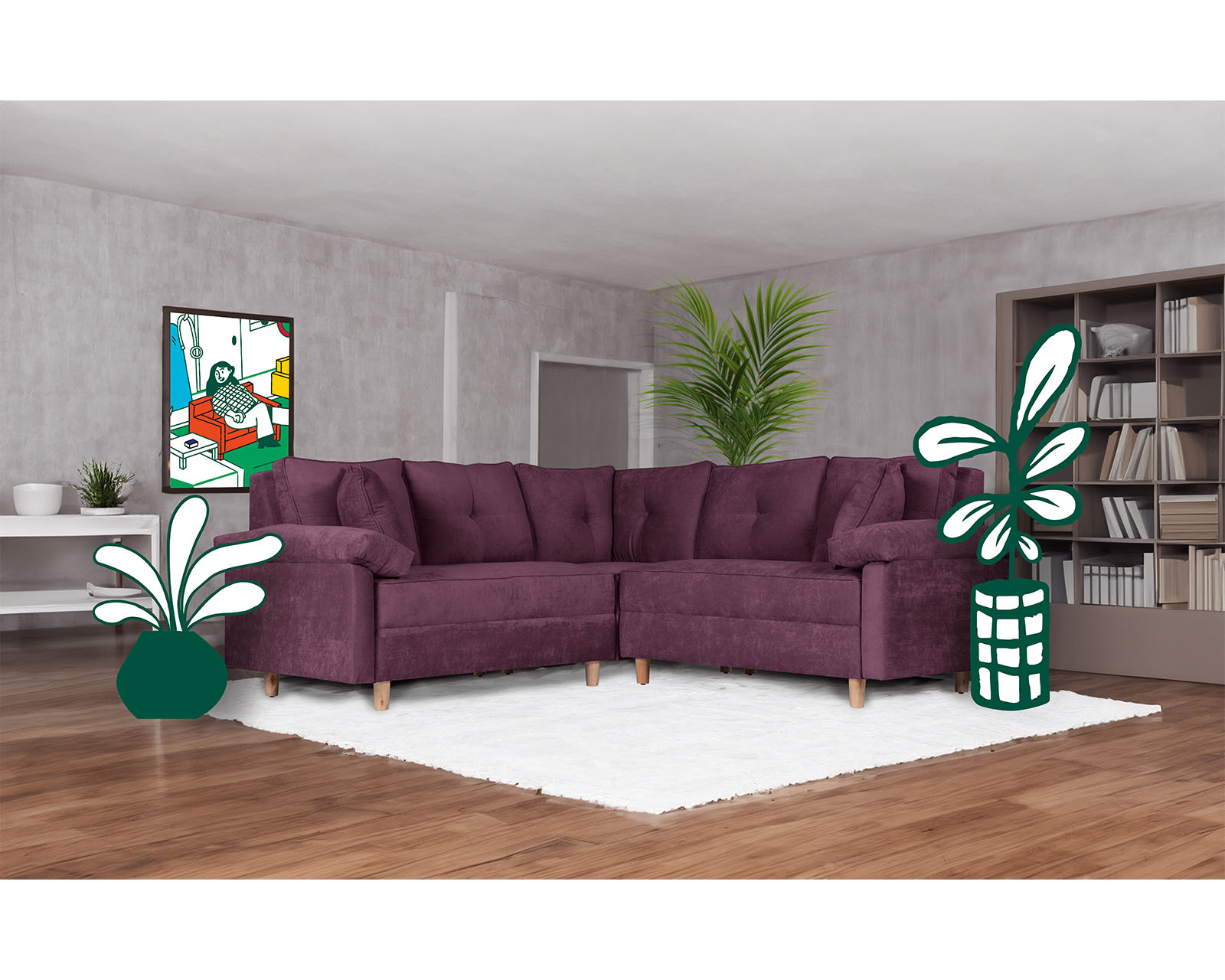 Sala Esquinera de Velvet Morado Elton Makora