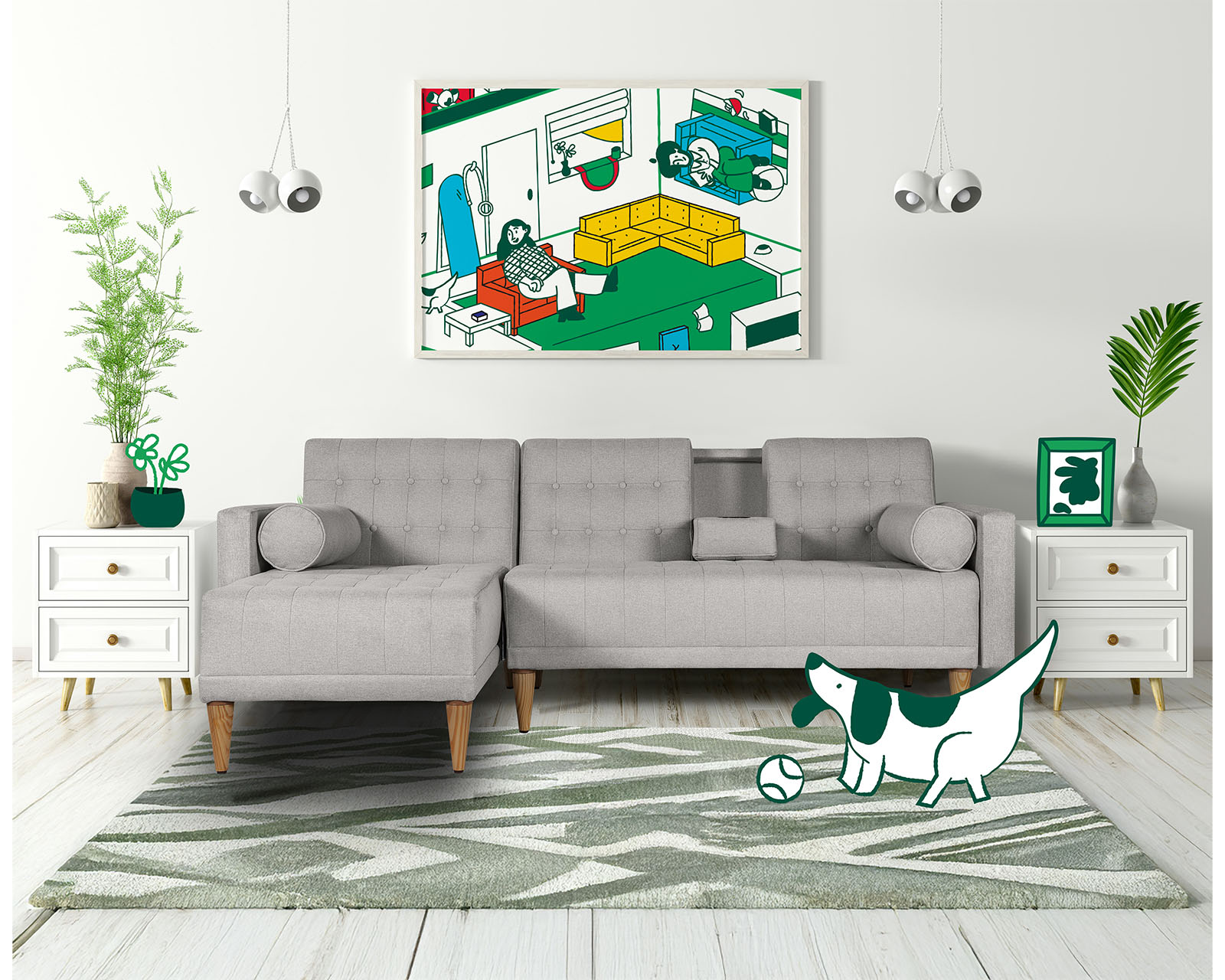 Sala Modular Reversible De Lino Gris Claro Modelo Tyson