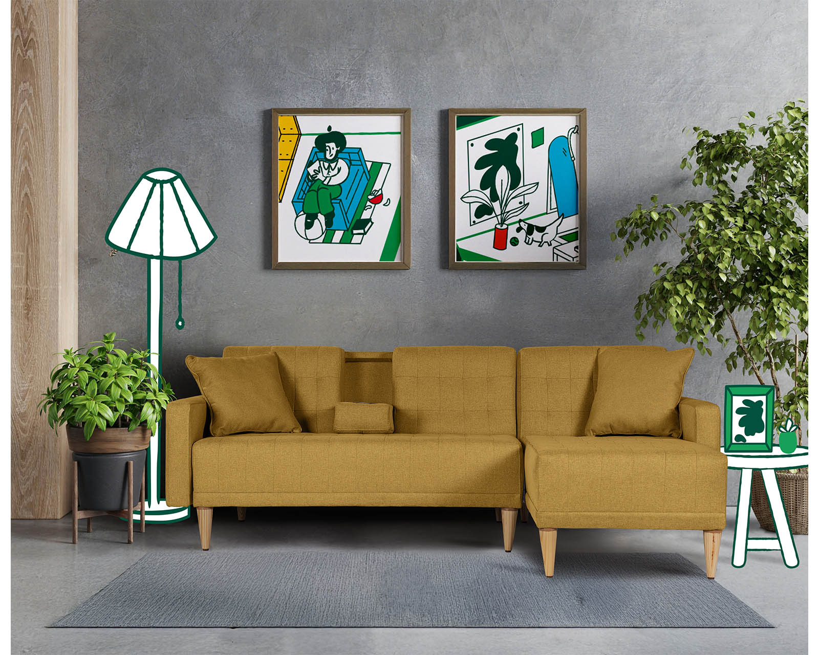 Foto 1 | Sala Modular Reversible De Lino Mostaza Modelo Kendall