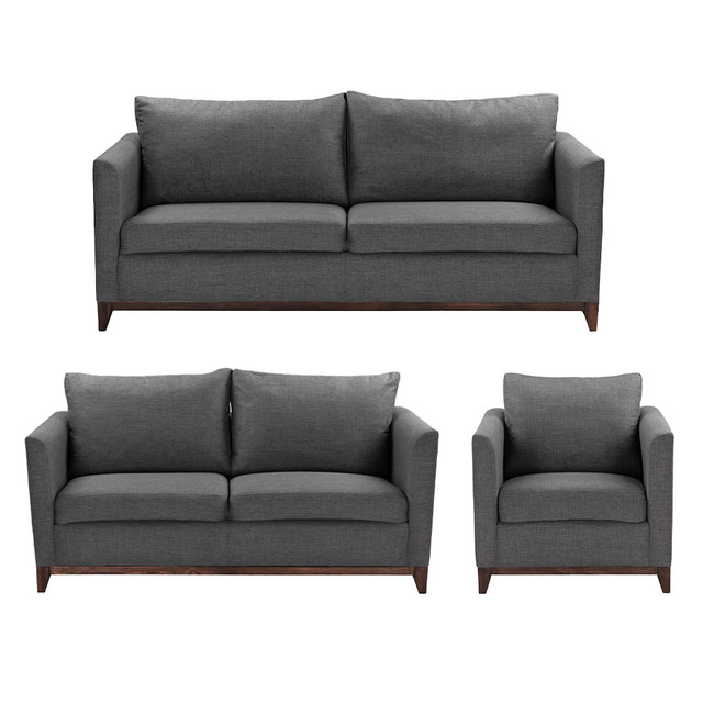Foto 2 pulgar | Sala 3 Piezas Sofa, Love y Sillon Oslo Gris Oscuro