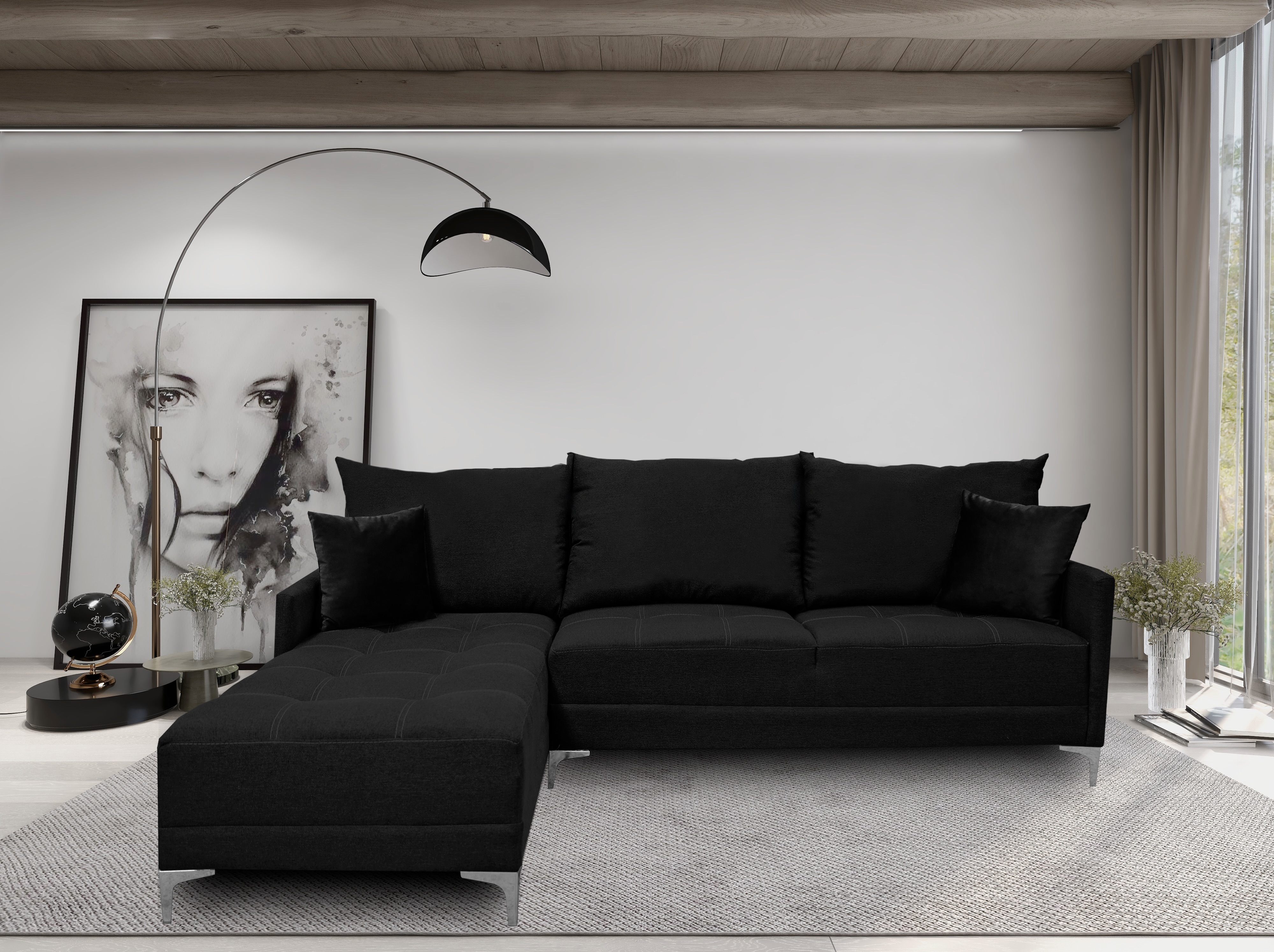 Sala Esquinera El Bazar Store Caslon Negro 260x180 Cm Lino Nacional Modular