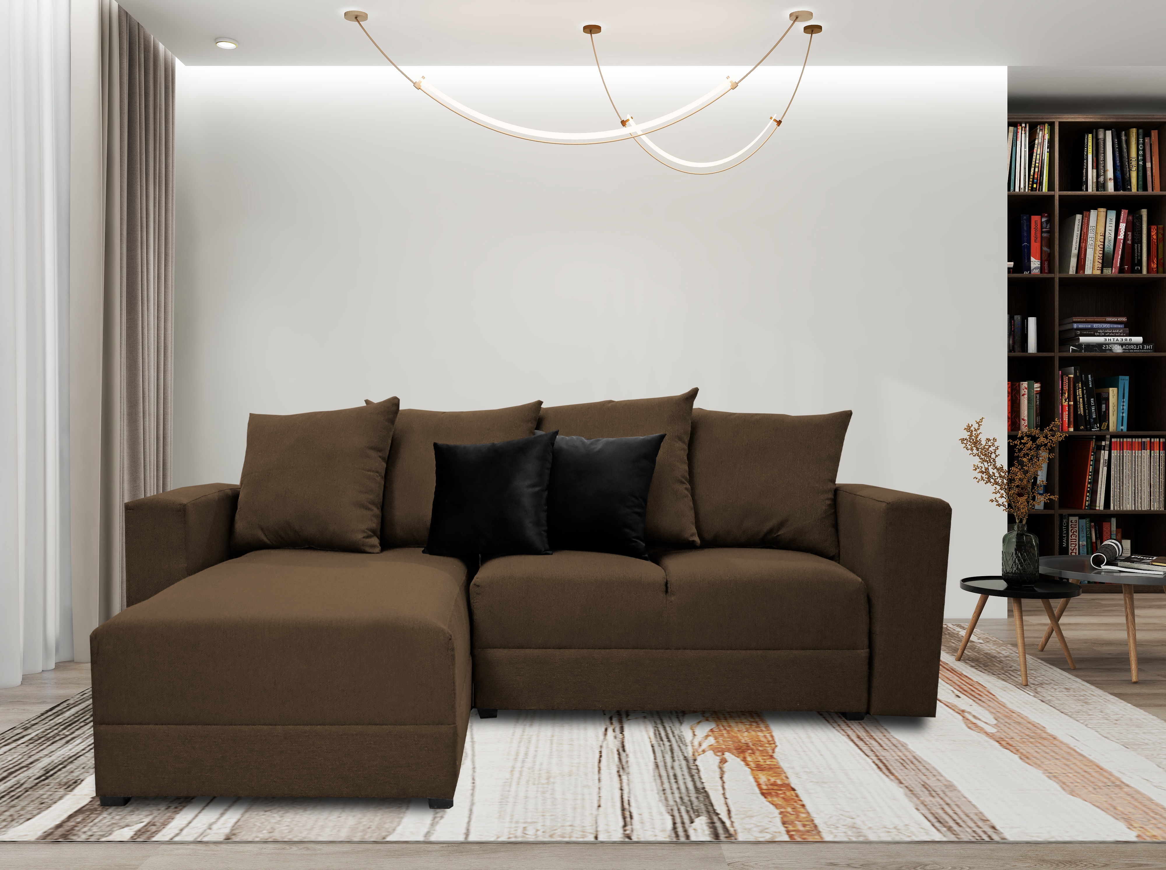 Sala Esquinera Modular El Bazar Store Lombar Chocolate 220 X 160 Cm, Tela Lino Nacional