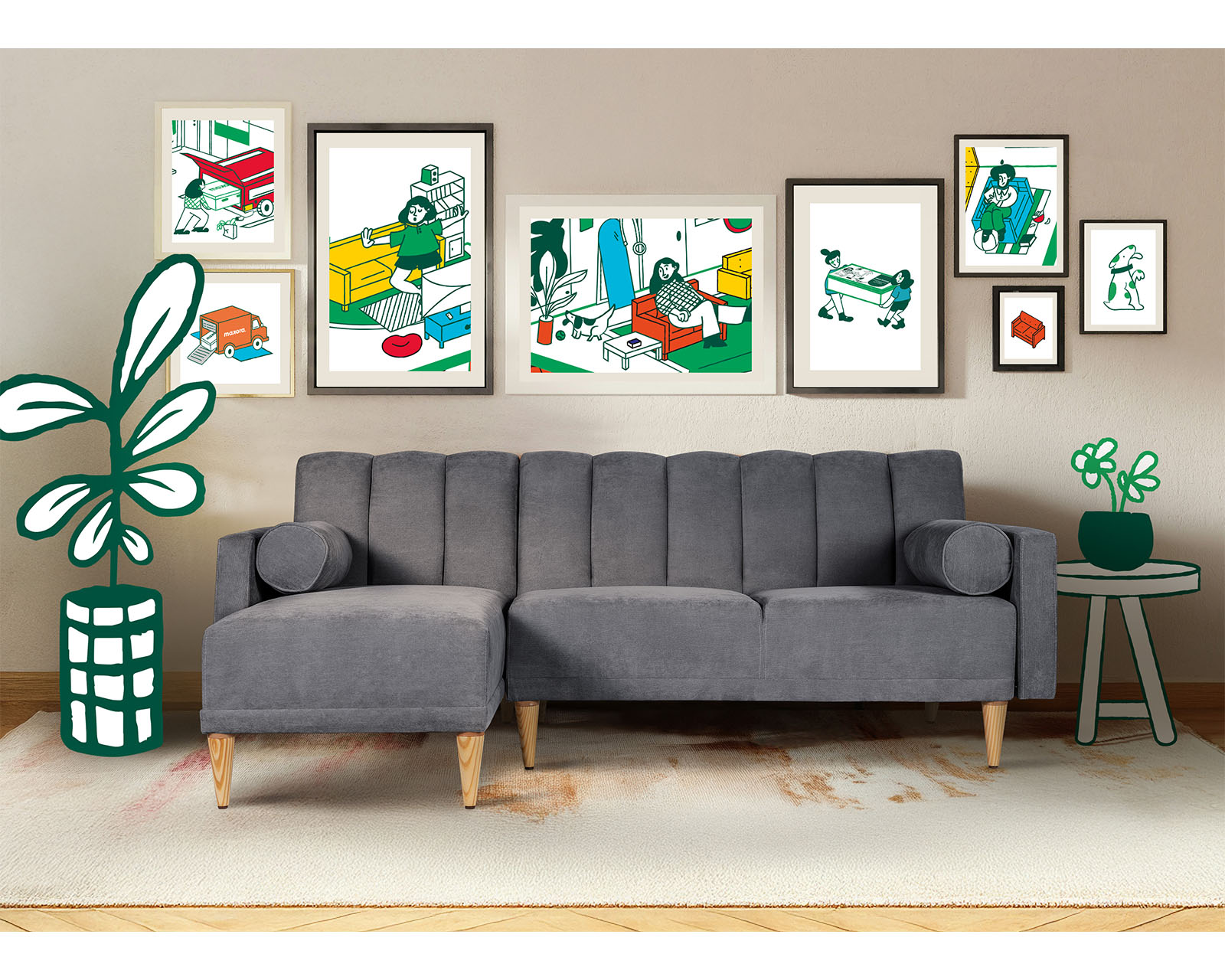 Foto 1 | Sala Modular Reversible De Velvet Gris Oxford Modelo Xander