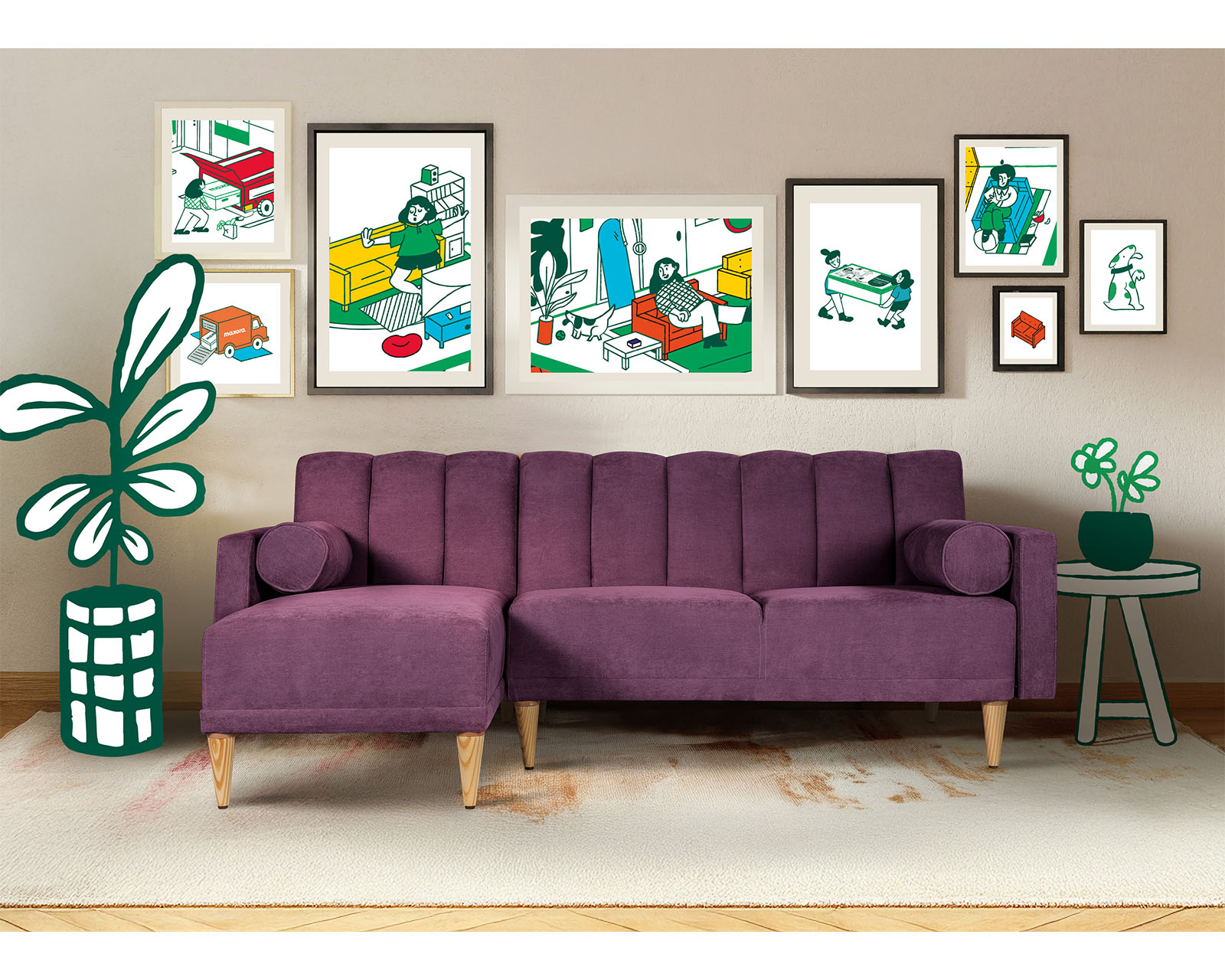 Foto 1 | Sala Modular Reversible De Velvet Morado Modelo Xander