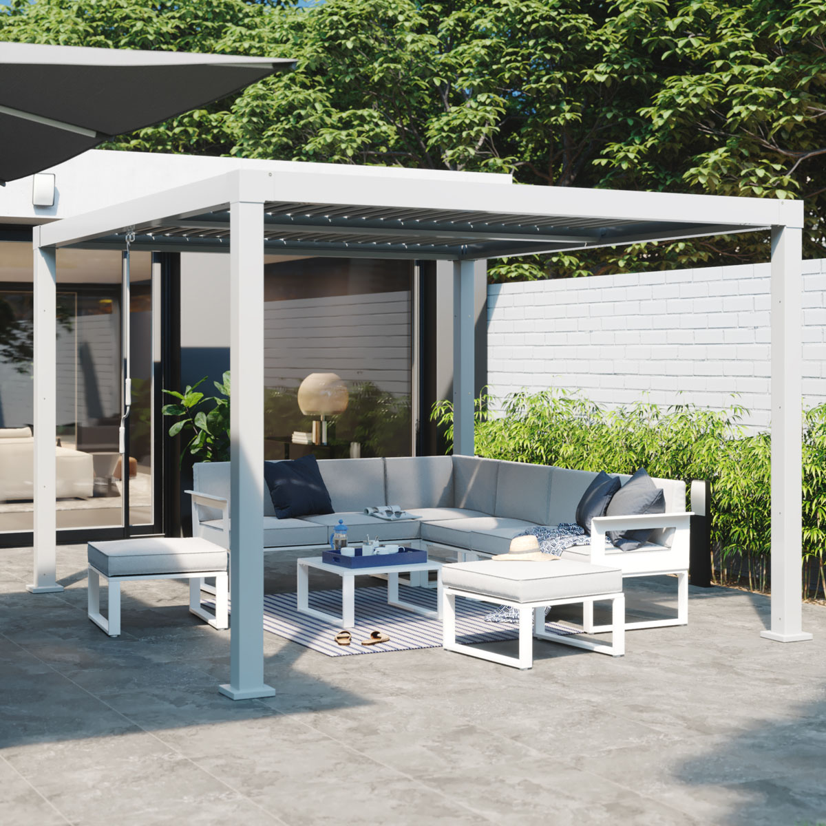 Foto 7 | Naterial Set De Sala Muebles De Jardín: Sofá Esquinero + 2 Taburetes + Mesa De Aluminio Para Exterior, Modelo Ody