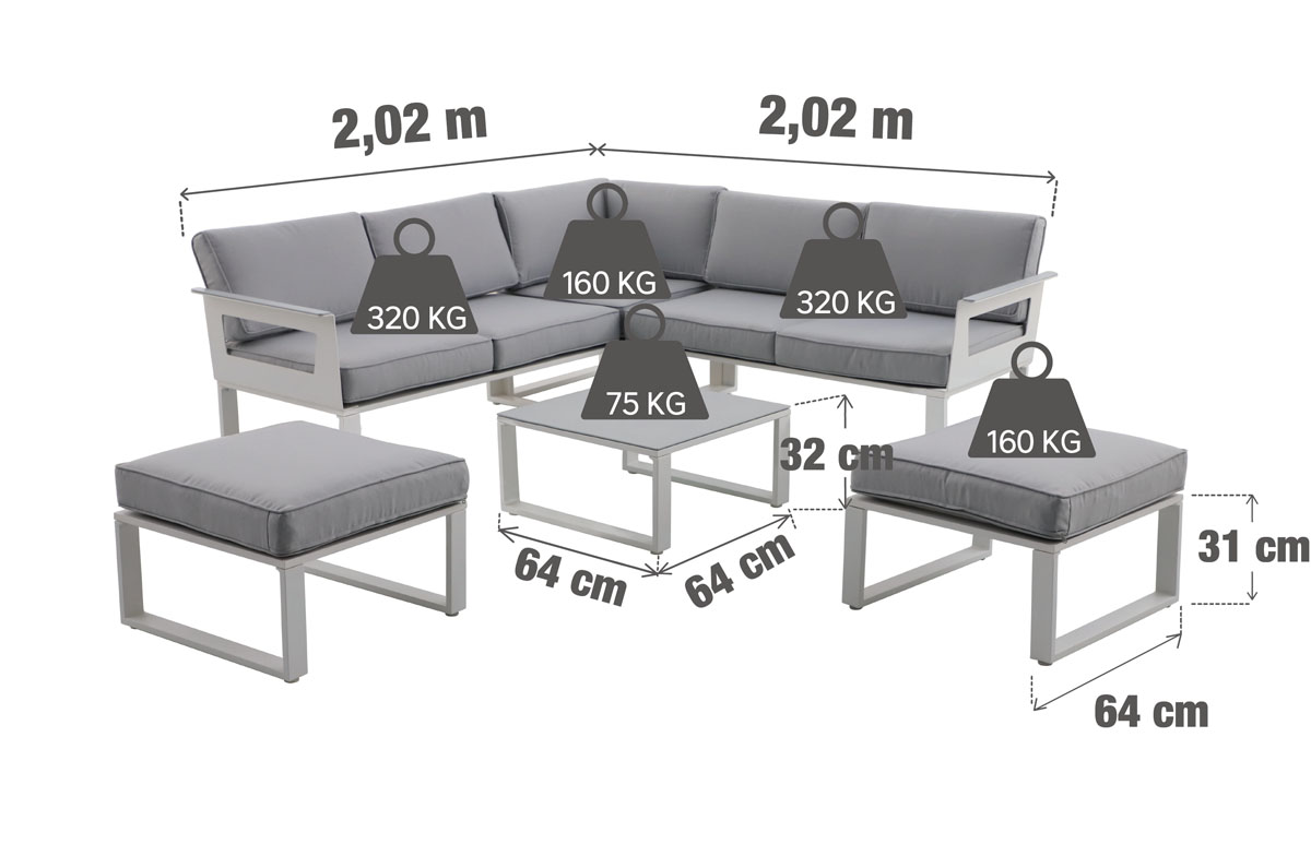 Foto 9 pulgar | Naterial Set De Sala Muebles De Jardín: Sofá Esquinero + 2 Taburetes + Mesa De Aluminio Para Exterior, Modelo Ody