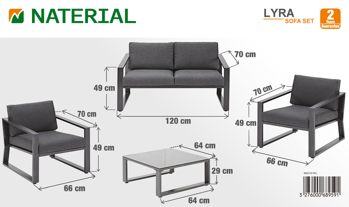 Foto 8 | Naterial Set De Sala Muebles De Jardín: Loveseat + 2 Sillones + Mesa De Centro Con Cojines Y Descansabrazos Par