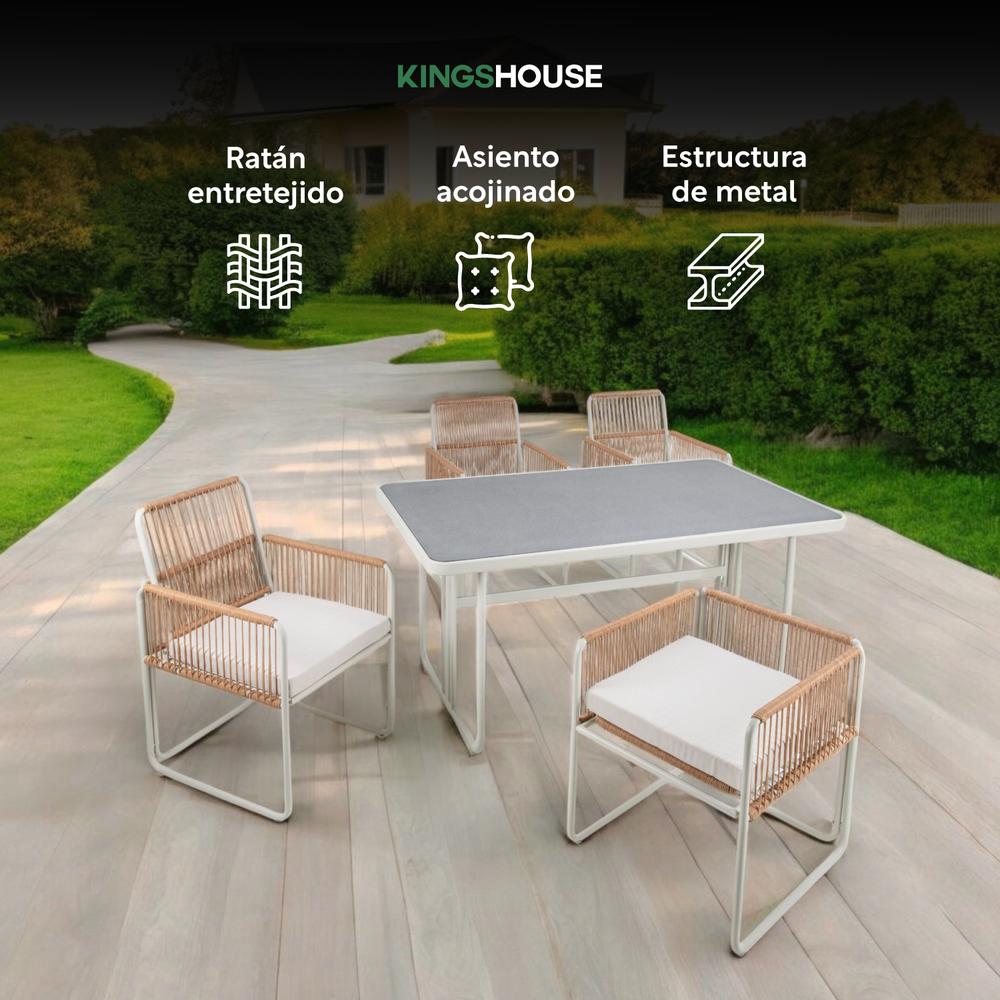 Foto 4 pulgar | Juego De Comedor Sillas Mesa Para Jardín Rattan Sunset 5 Pzs