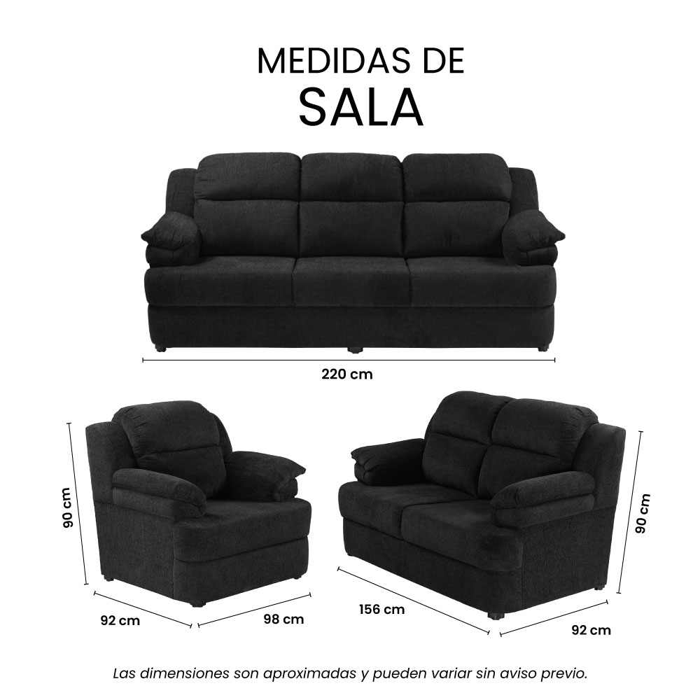 Foto 7 | Sala Trinity Kendra Color Negro 3 Piezas ( Sofá, Love Seat Y Sillón)