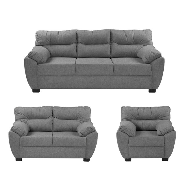 Monza Sala 3-2-1 Sala 3 Piezas (sofa, Love Y Sillon) Fulham Storm Gris