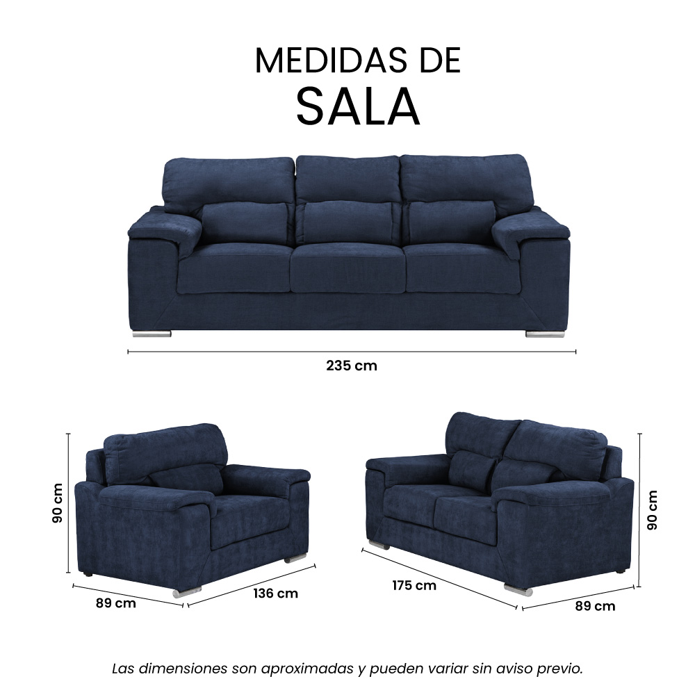 Foto 8 pulgar | Sala Trinity Kaizen Color Azul 3 Piezas (sillón, Love Seat Y Sofá)