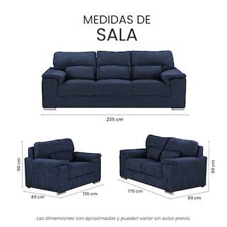 Foto 7 | Sala Trinity Kaizen Color Azul 3 Piezas (sillón, Love Seat Y Sofá)