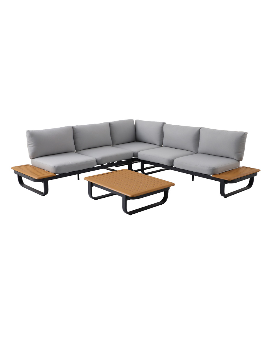 Naterial Set De Sala Muebles De Jardín: Sofá Esquinero + 1 Mesa Con Cojines, Estructura De Aluminio Para Exter