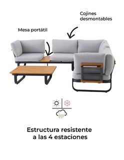 Foto 3 | Naterial Set De Sala Muebles De Jardín: Sofá Esquinero + 1 Mesa Con Cojines, Estructura De Aluminio Para Exter