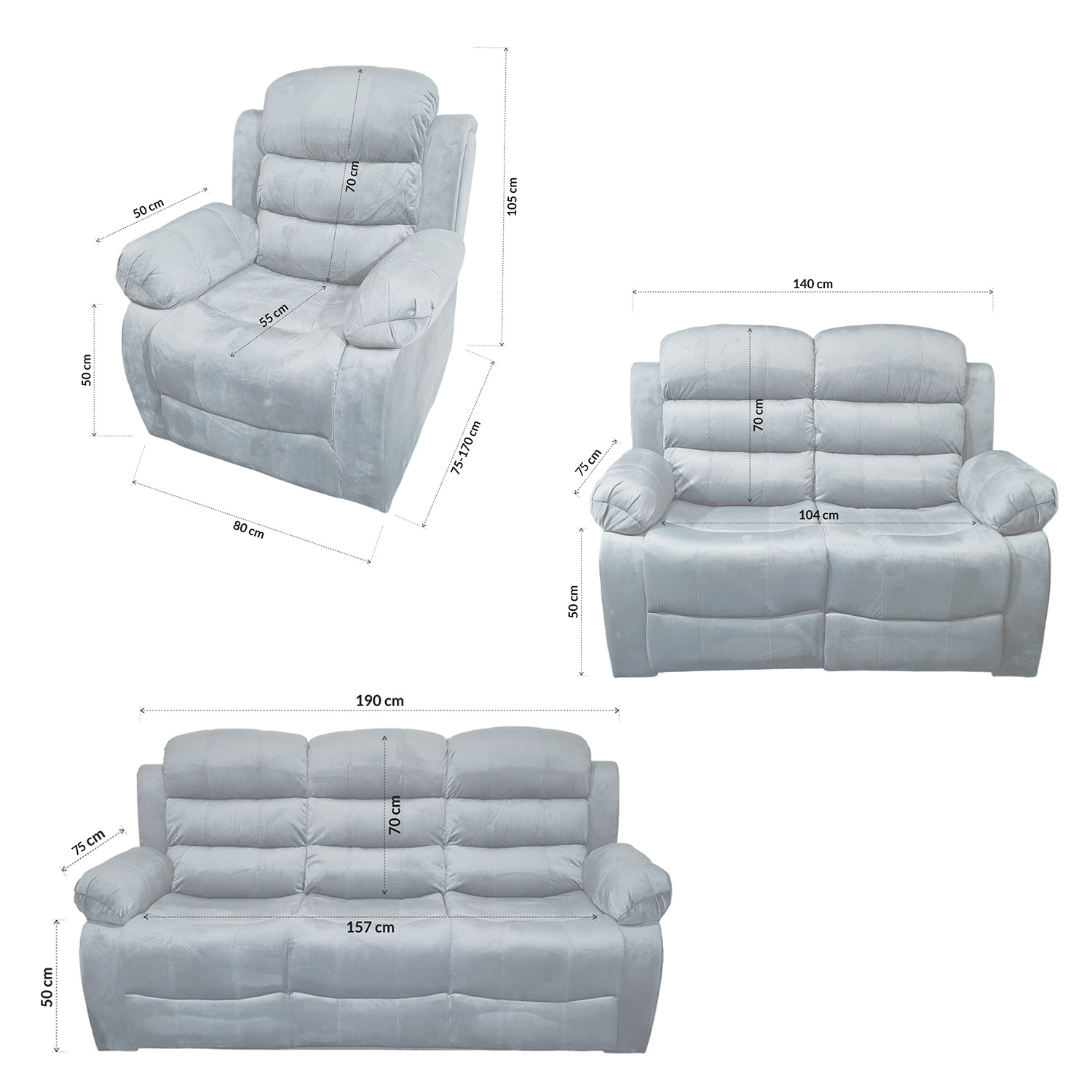 Foto 8 | Sala Modular De 3 Plazas Reclinable Gris 3-2-1 Con 6 Plazas Tela Velvet Sephir Bossa