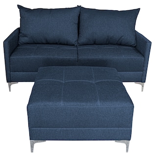 Foto 3 | Sala Esquinera Modular El Bazar Store Montana Azul Marino 170x155 Cm Tela Lino Nacional Love Seat Y Taburete