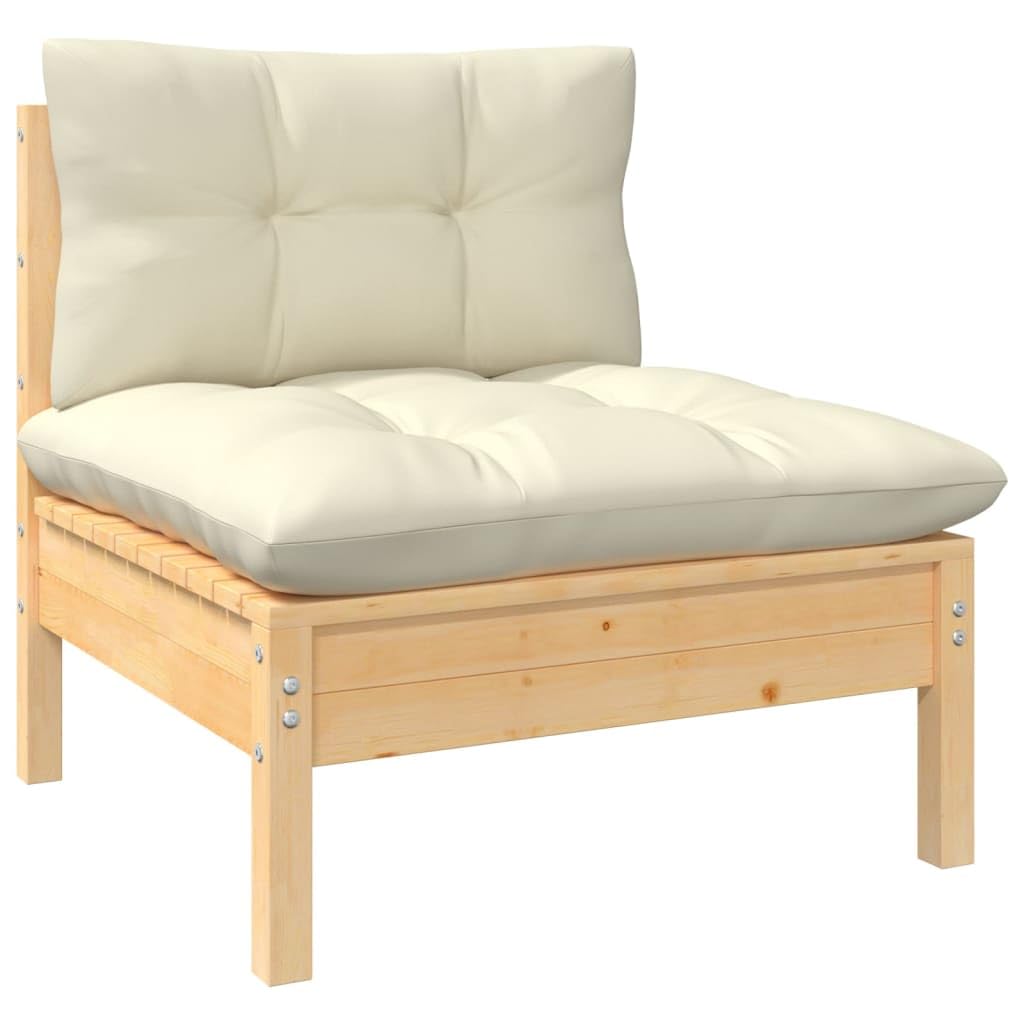 Foto 1 | Sofá Patio Middle Vidaxl De Madera De Pino Maciza Con Cojines Color Crema - Venta Internacional.