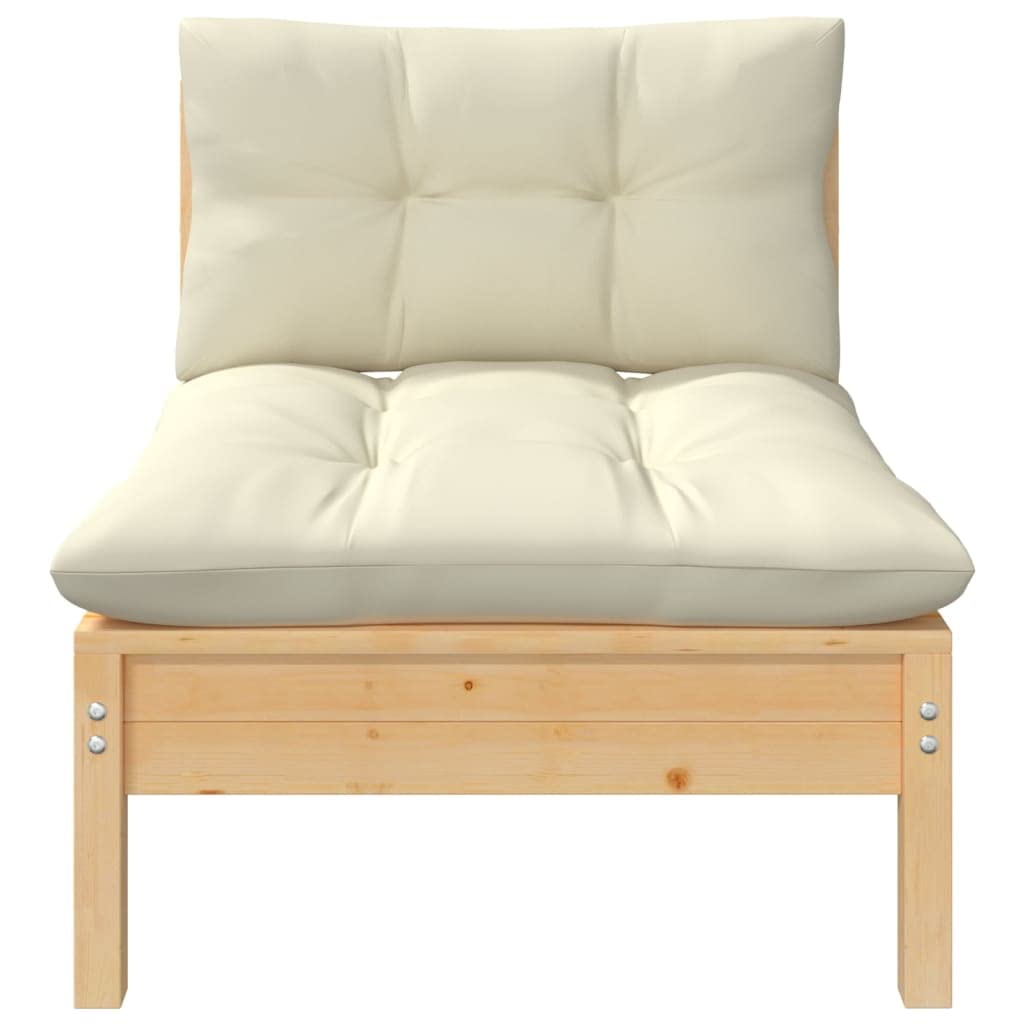 Foto 3 pulgar | Sofá Patio Middle Vidaxl De Madera De Pino Maciza Con Cojines Color Crema - Venta Internacional.